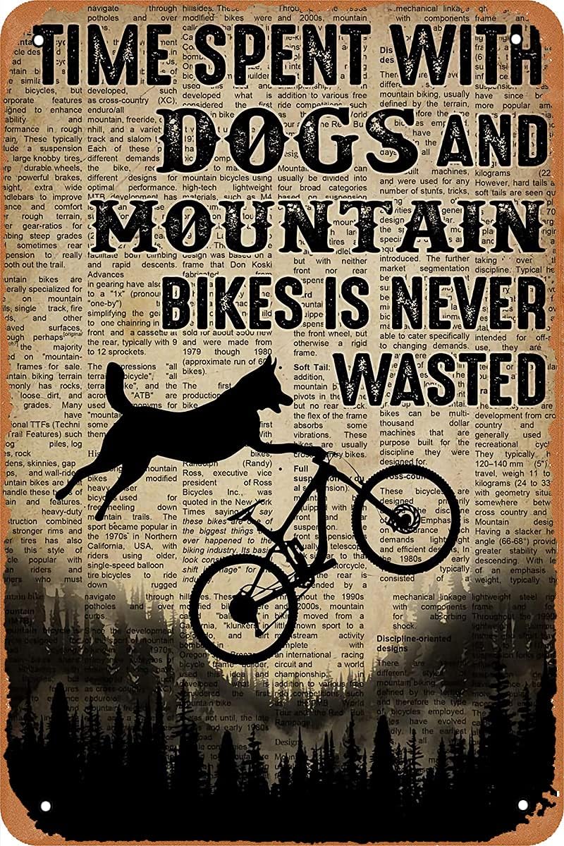 Mountain Biking With Dog - Metall-Vintage-Blechschild-Dekoration: Zeit, die mit Hunden und